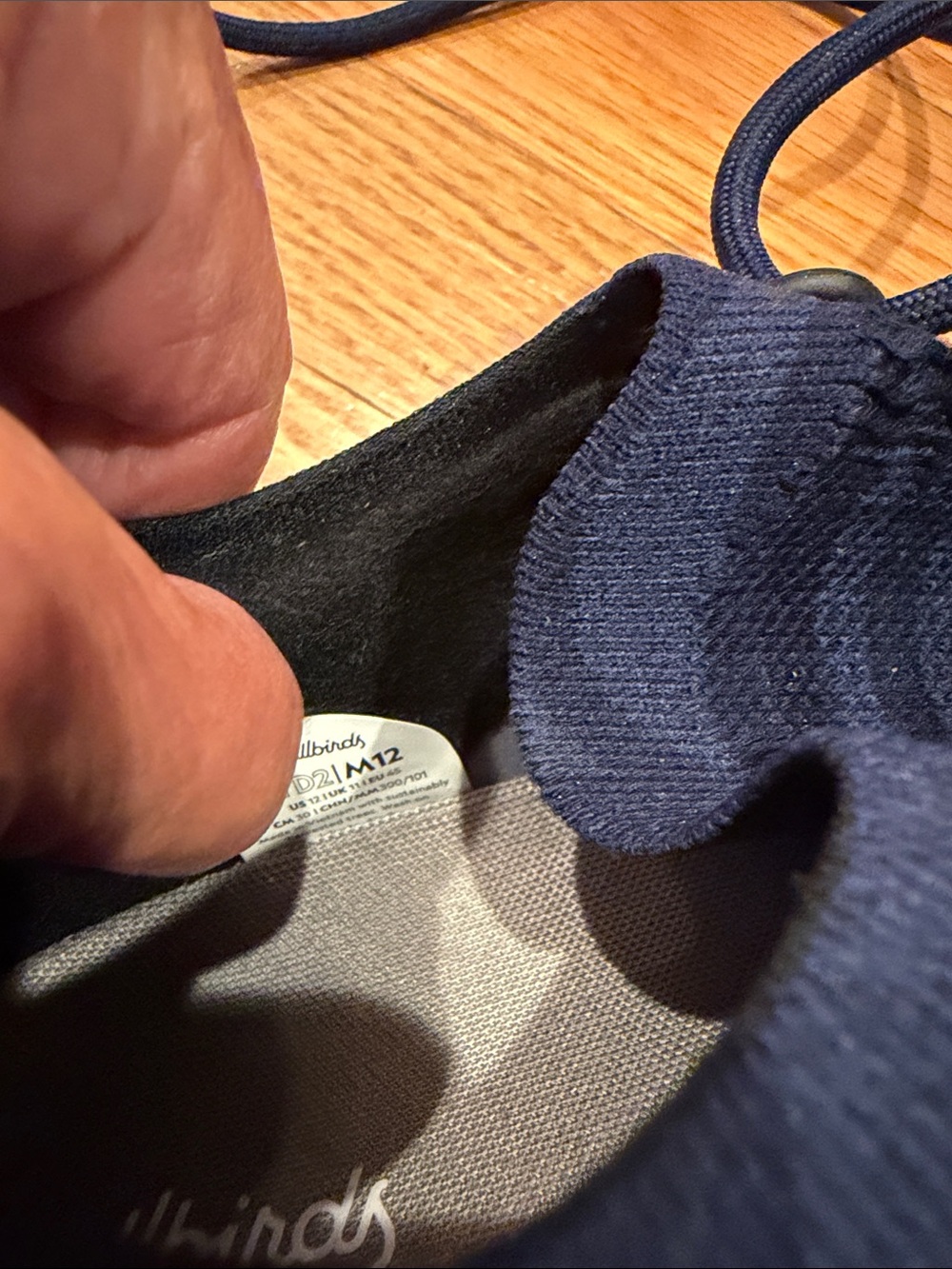 allbirds Navy Knit Lace-Up Men's Tree Runner Sneakers with White Sole - Picture 3 of 5